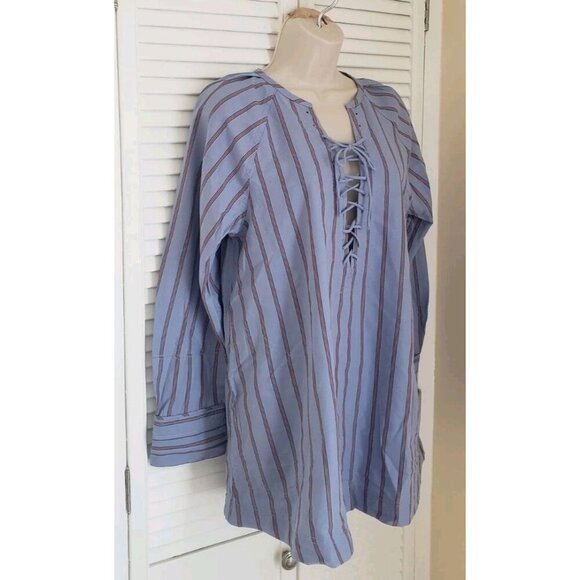 NEW WE THE FREE BY FREE PEOPLE LISBON STRIPED LACE UP TUNIC BLUE SMALL - Picture 5 of 10